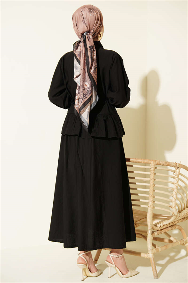 2 Piece Set with Ruffled Lace-Up Skirt, Black