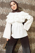 Ruffled Tunic with Drawstring Belt, Ecru