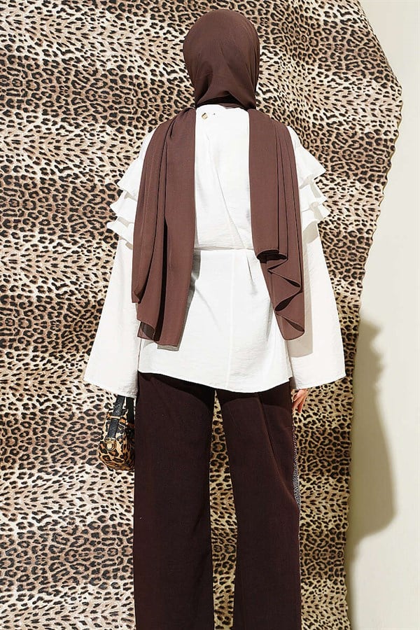 Ruffled Tunic with Drawstring Belt, Ecru