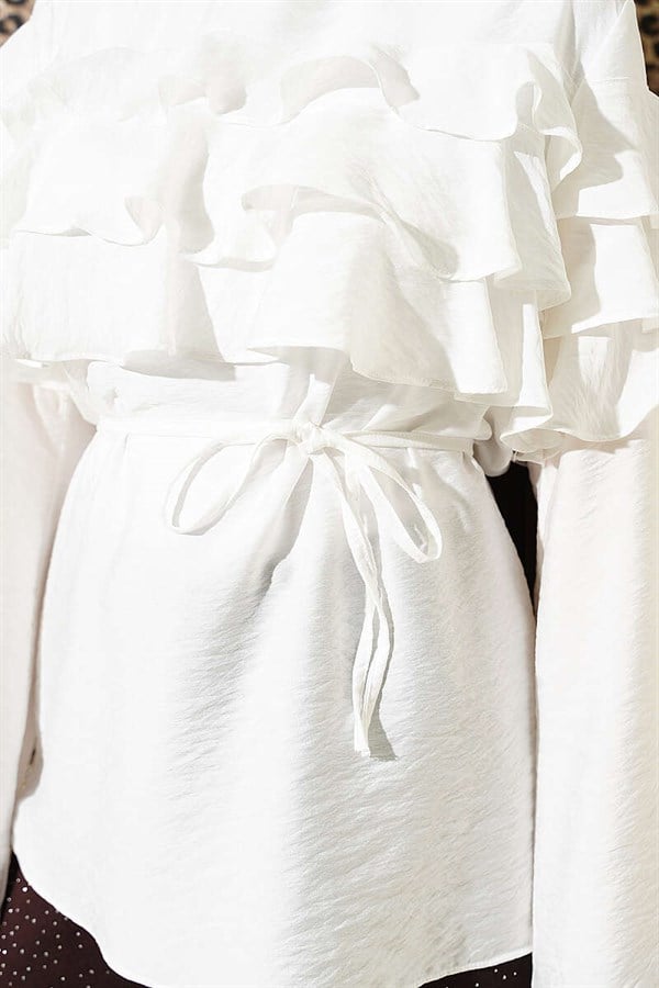 Ruffled Tunic with Drawstring Belt, Ecru