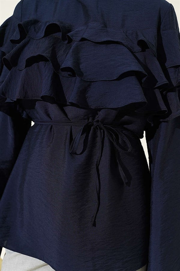 Navy Blue Tunic with Ruffled Belt
