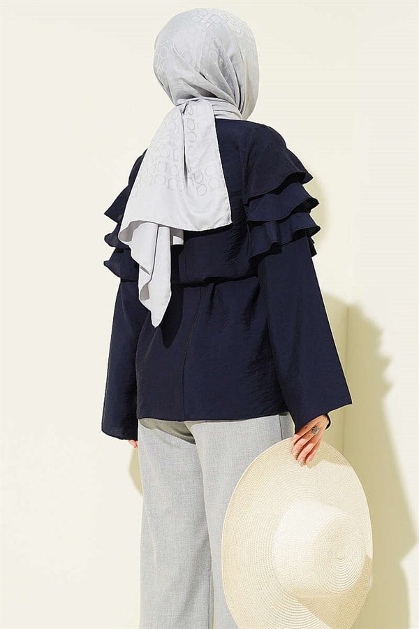 Navy Blue Tunic with Ruffled Belt