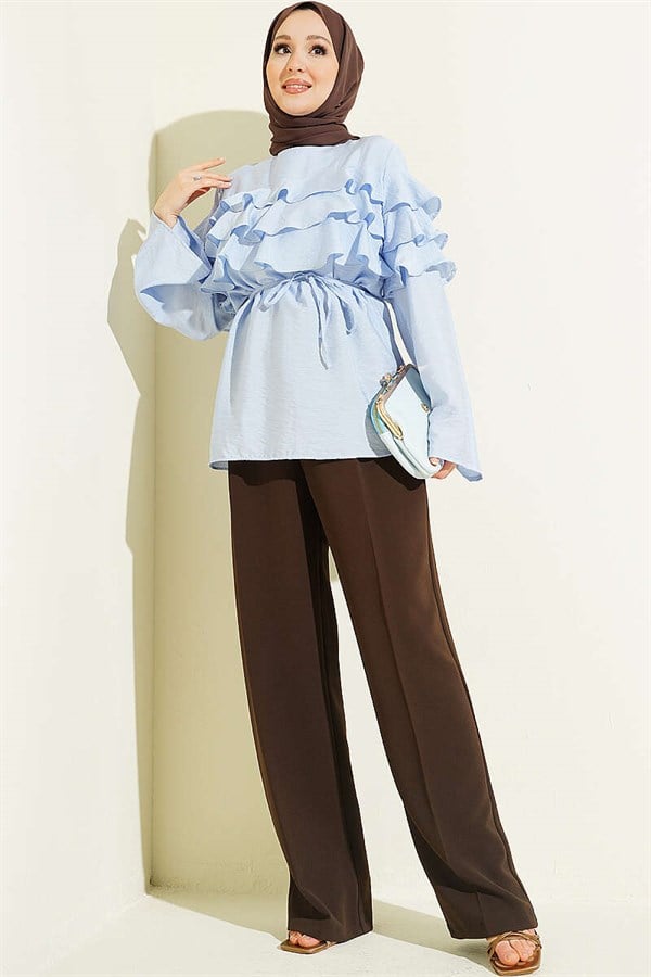 Ruffled Tunic with Drawstring, Blue