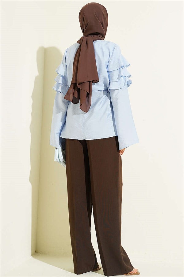 Ruffled Tunic with Drawstring, Blue
