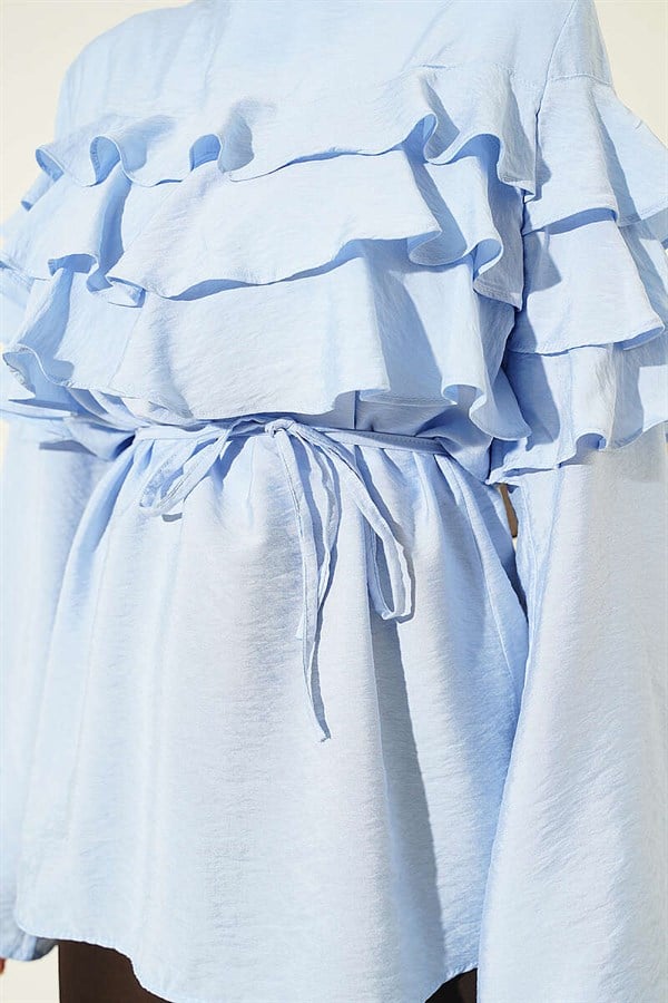 Ruffled Tunic with Drawstring, Blue