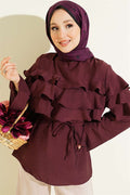 Ruffled Tunic with Drawstring Belt, Plum