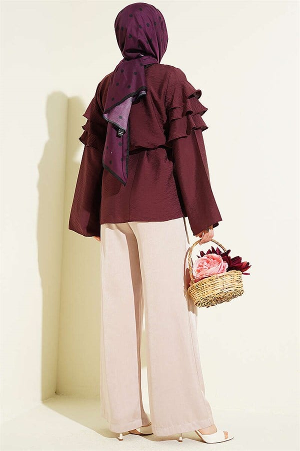 Ruffled Tunic with Drawstring Belt, Plum