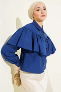 Navy Short Shirt with Ruffled Cape Detail