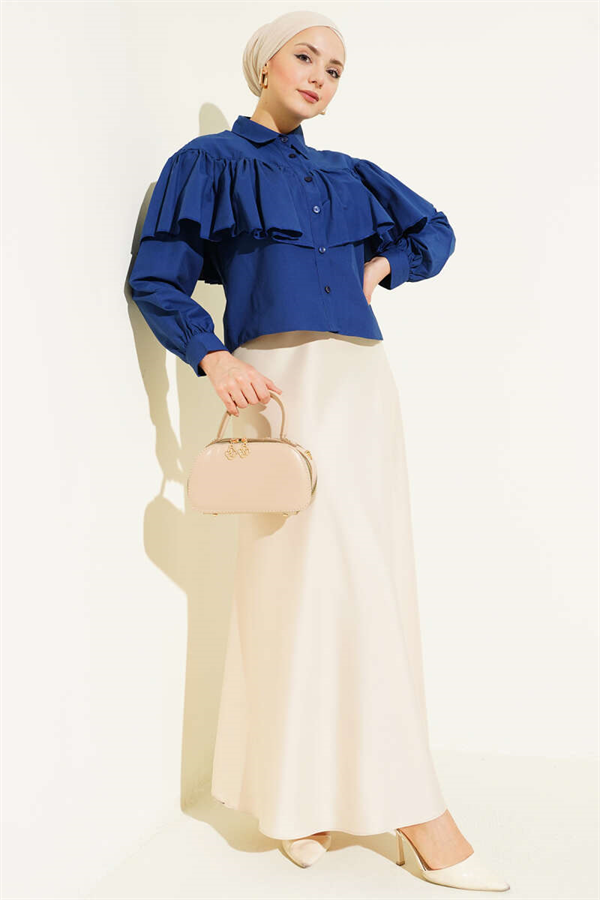 Navy Short Shirt with Ruffled Cape Detail