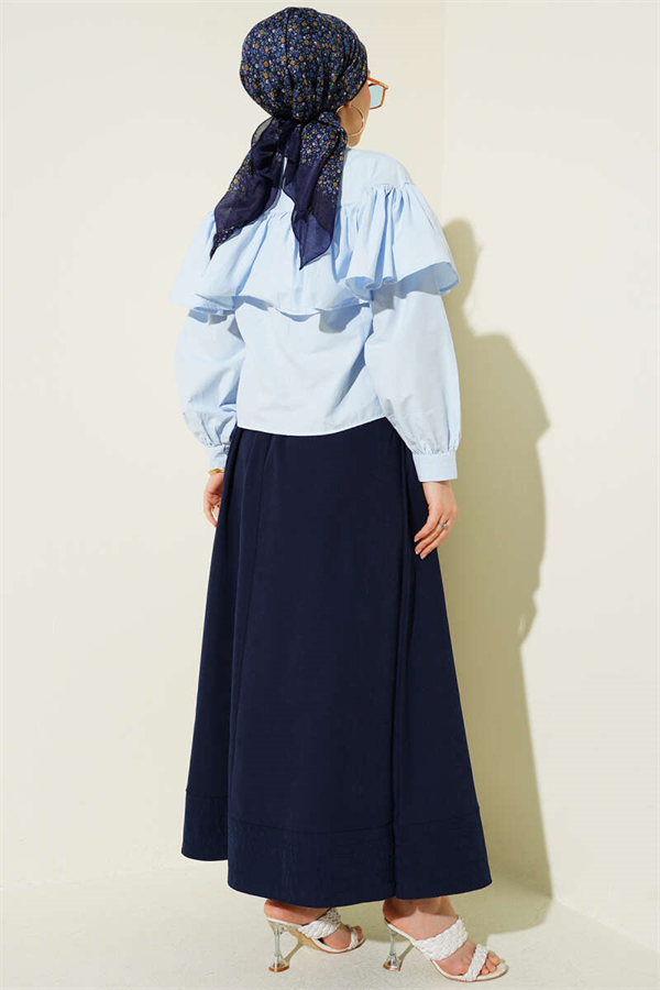 Short Shirt with Ruffled Cape Detail, Blue