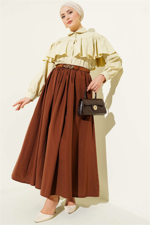 Short Shirt with Ruffled Cape Detail, Dark Green