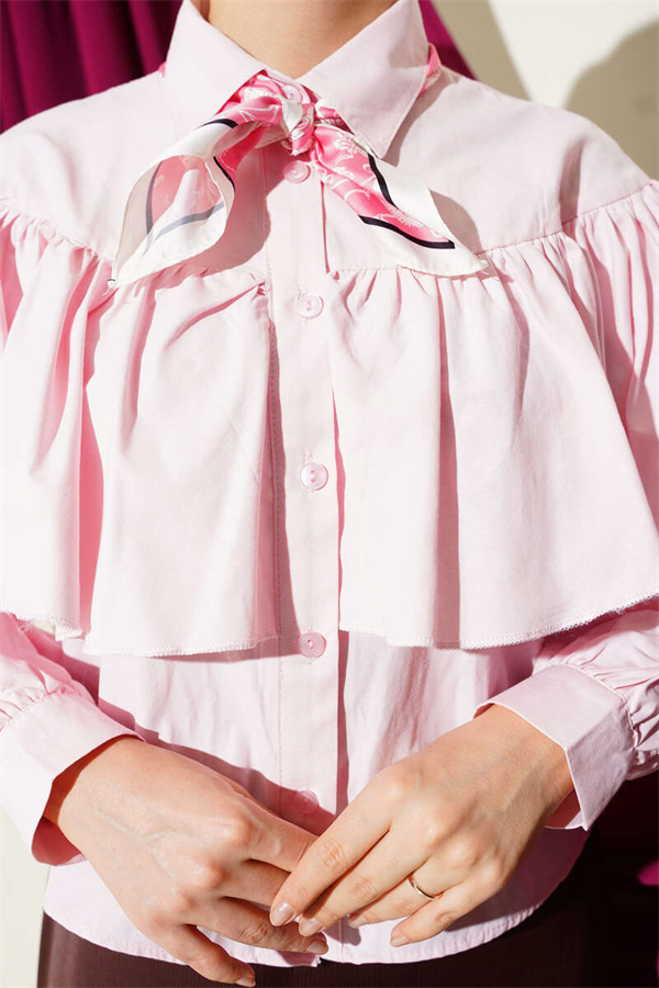 Pink Short Shirt with Ruffled Cape Detail