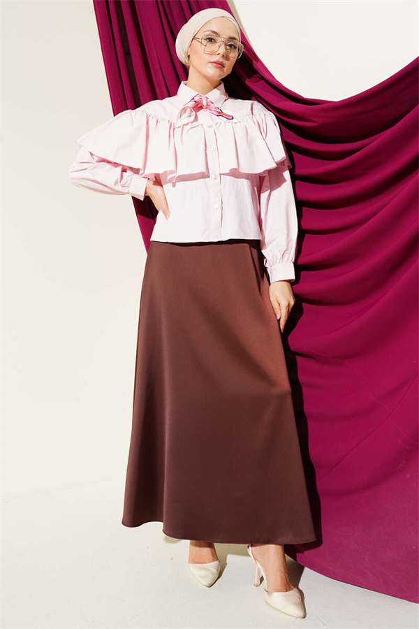 Pink Short Shirt with Ruffled Cape Detail