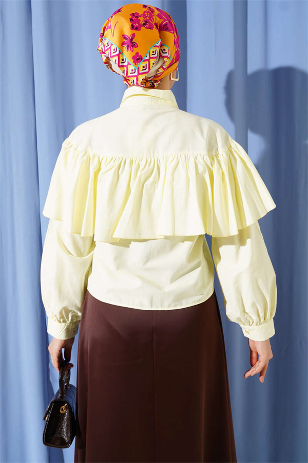 Short Shirt with Ruffled Cape Detail, Yellow