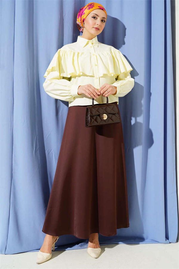 Short Shirt with Ruffled Cape Detail, Yellow