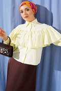 Short Shirt with Ruffled Cape Detail, Yellow
