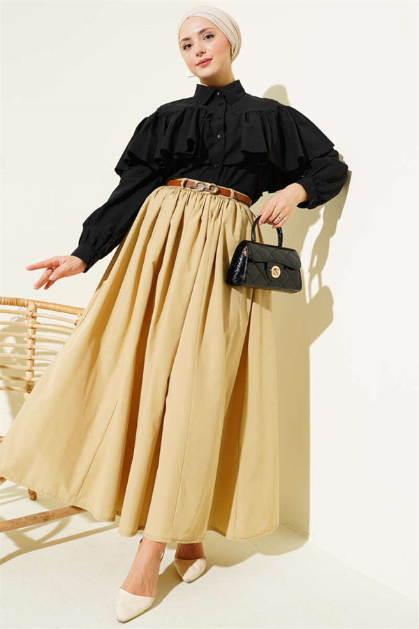 Ruffled Cape Detail Short Shirt Black