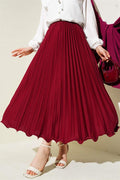 Ruffle Pleated Elastic Waist Skirt Burgundy
