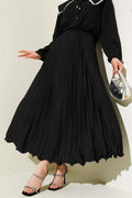 Ruffle Pleated Elastic Waist Skirt Black