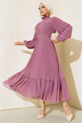  Ruffle Pleated Chiffon Dress Magenta