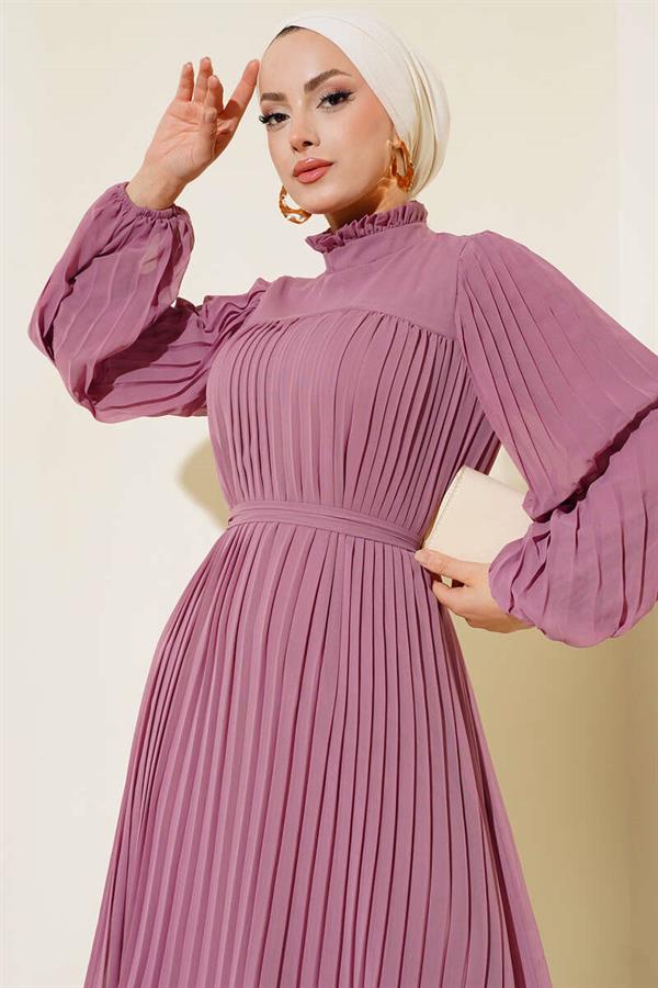  Ruffle Pleated Chiffon Dress Magenta