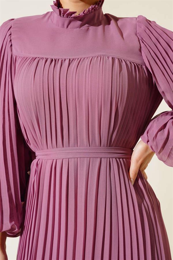  Ruffle Pleated Chiffon Dress Magenta