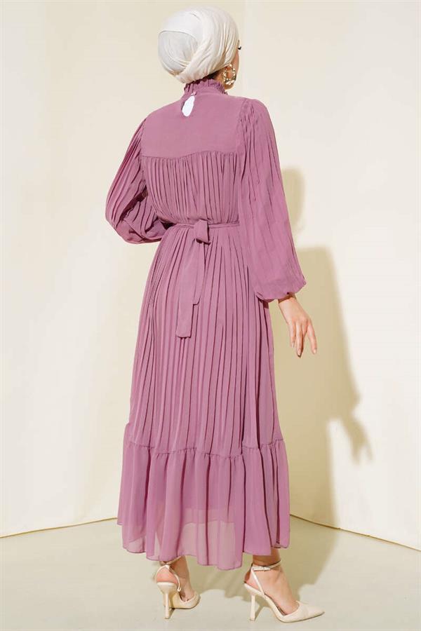  Ruffle Pleated Chiffon Dress Magenta