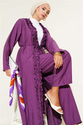 Frilled Long Cardigan 2 Piece Set Magenta