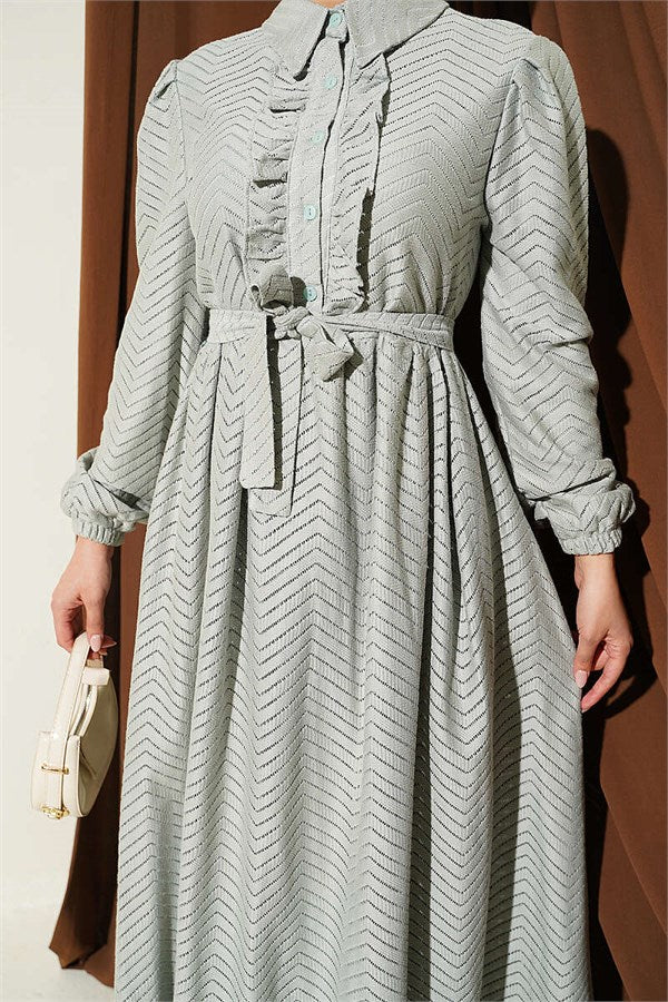 Ruffled Zigzag Pattern Dress Mint
