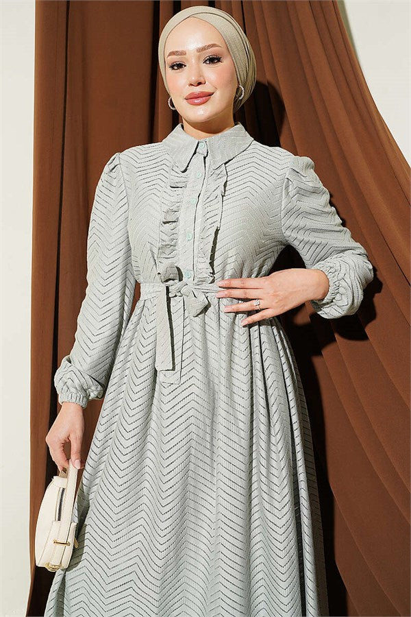 Ruffled Zigzag Pattern Dress Mint