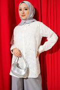 Lace-trimmed Shirt with Floral Detail, White