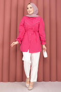 Fuchsia Lace-Up Shirt with Scallop Detail