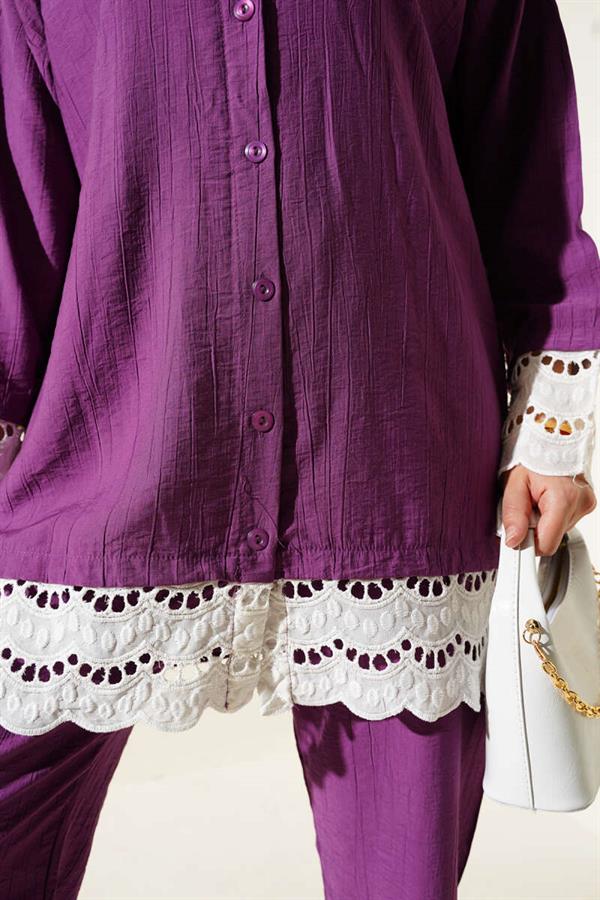 Scallop Detailed Tunic 2 Piece Set Magenta