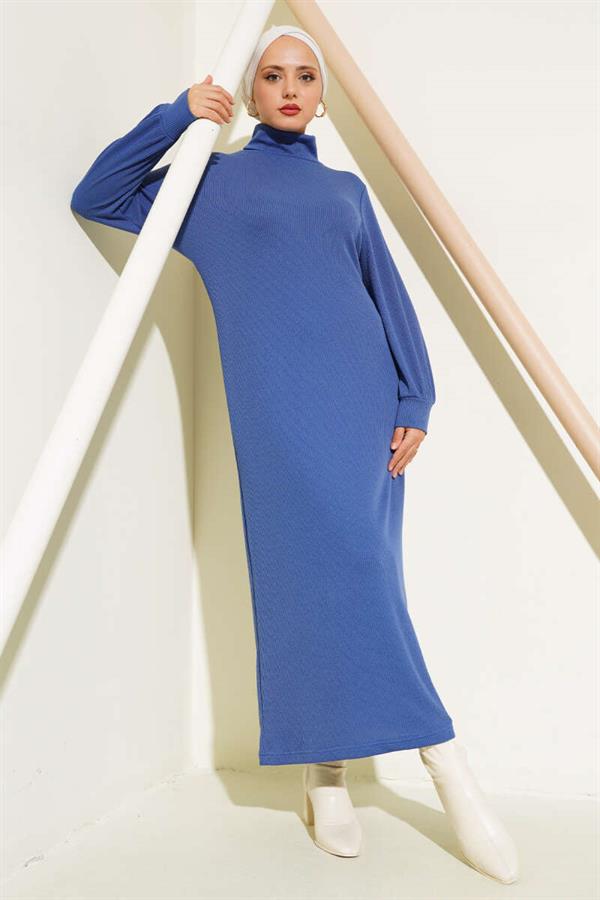 Corduroy Turtleneck Dress Blue