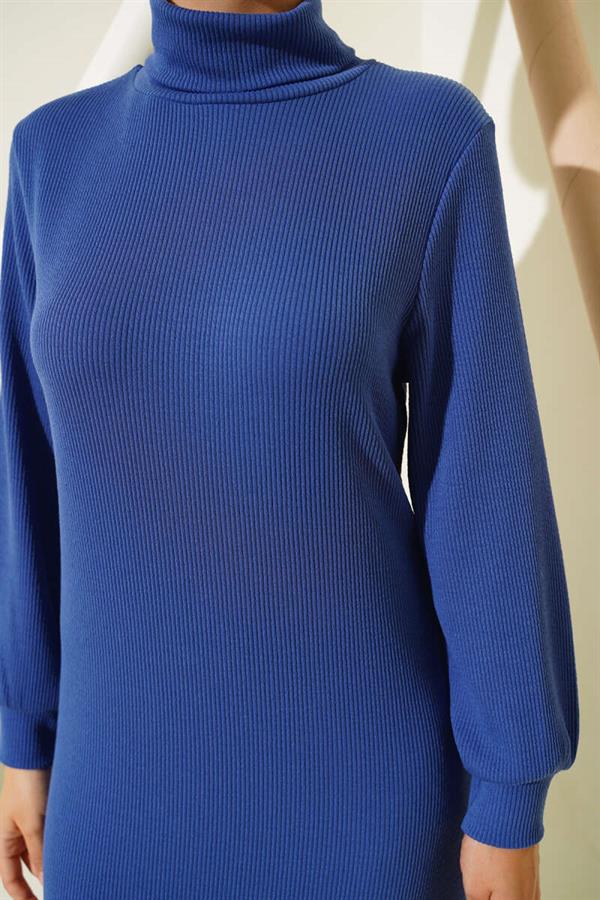 Corduroy Turtleneck Dress Blue