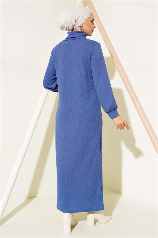 Corduroy Turtleneck Dress Blue