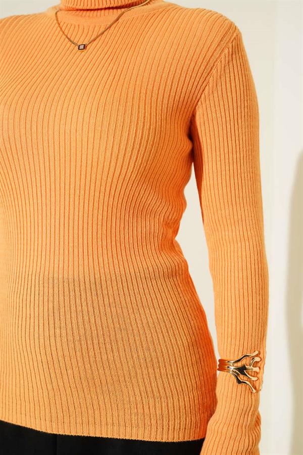 Ribbed Turtleneck Knit Sweater Mustard