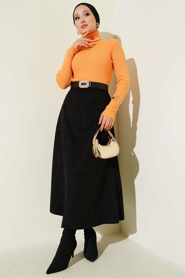 Ribbed Turtleneck Knit Sweater Mustard
