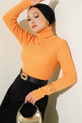Ribbed Turtleneck Knit Sweater Mustard