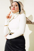 Ribbed Turtleneck Knit Sweater (Bone)