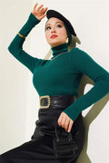 Ribbed Turtleneck Knit Sweater, Navy Blue