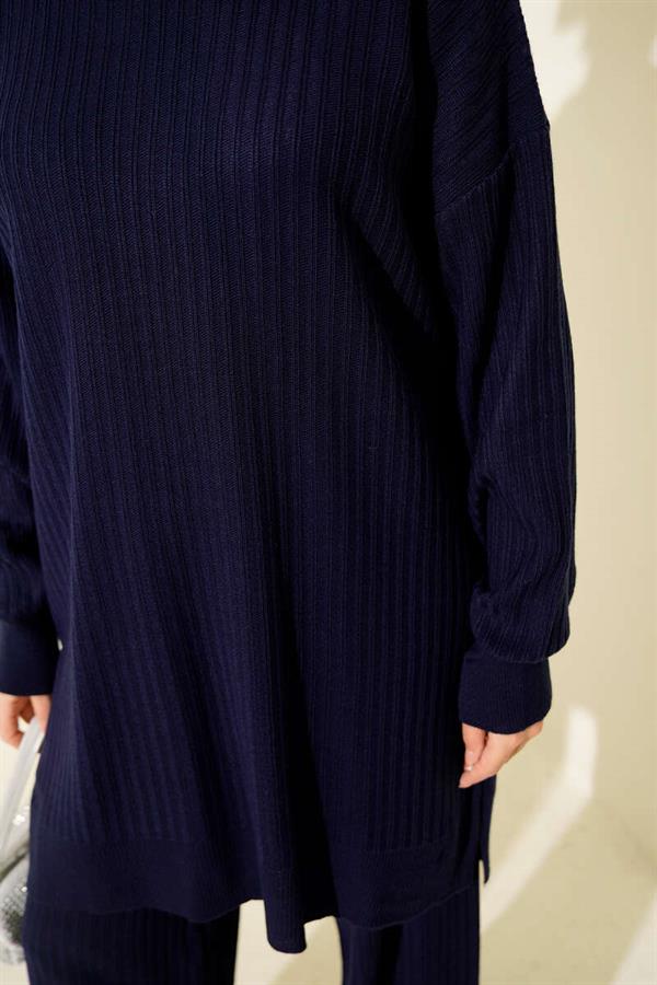 Basic Ribbed Knitwear 2 Piece Set Navy Blue
