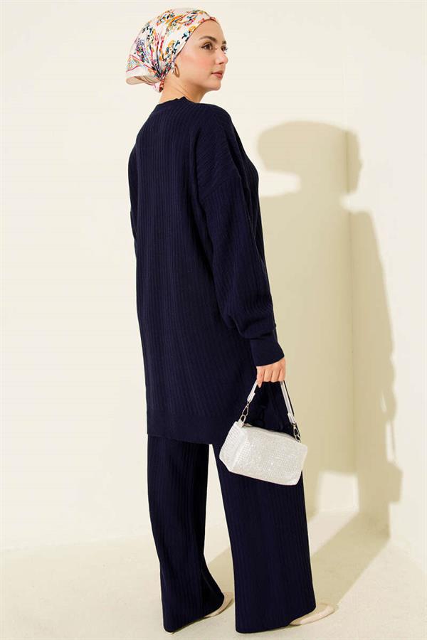 Basic Ribbed Knitwear 2 Piece Set Navy Blue