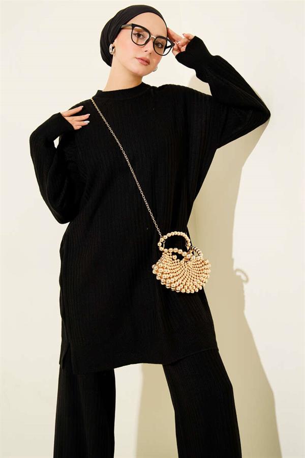 Basic Ribbed Knitwear 2 Piece Set Black