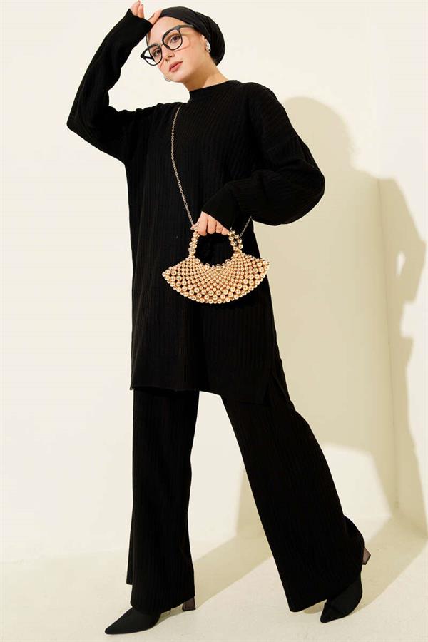 Basic Ribbed Knitwear 2 Piece Set Black