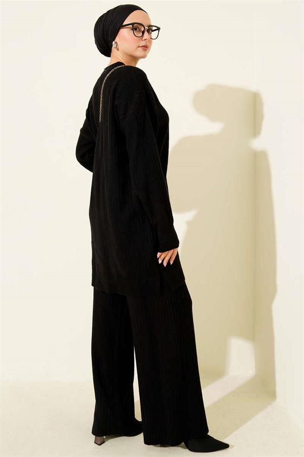 Basic Ribbed Knitwear 2 Piece Set Black