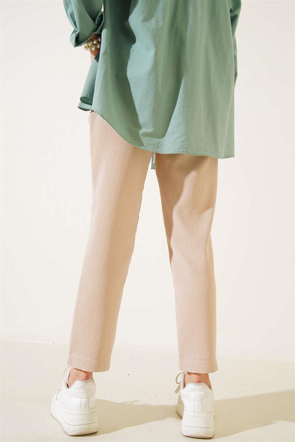 Ribbed Skinny Leg Trousers Beige