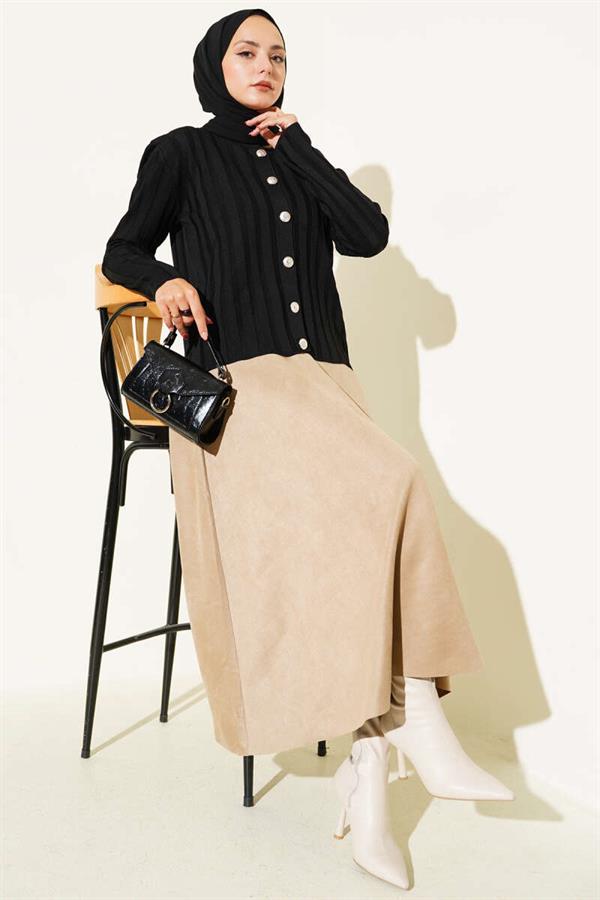 Ribbed Buttoned Knit Cardigan Black