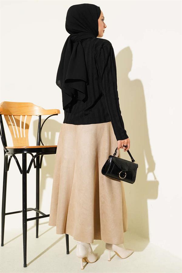 Ribbed Buttoned Knit Cardigan Black