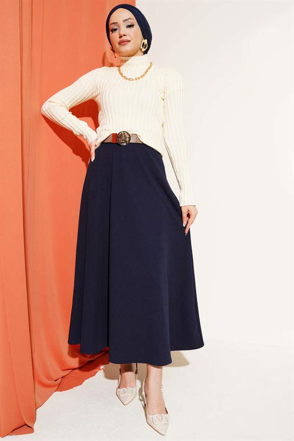 Elastic Ribbed Knit Sweater in Ecru